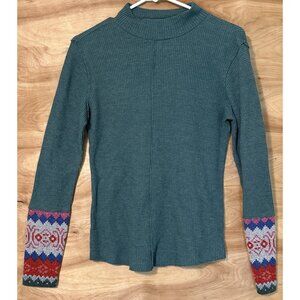 Maurices Woman Small Fair Isle Mock Neck Mixer Long Sleeve Shirt Waffle Thermal